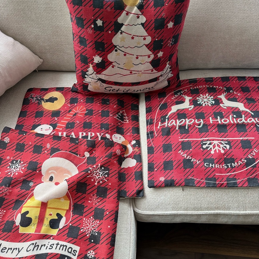 Festive Red Holiday Pillow Covers Set
